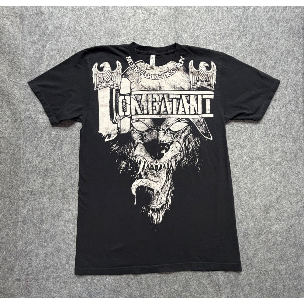 Alstyle Combatant Wolf Seek Strike Destroy Graphic T-Shirt Black Mens Medium